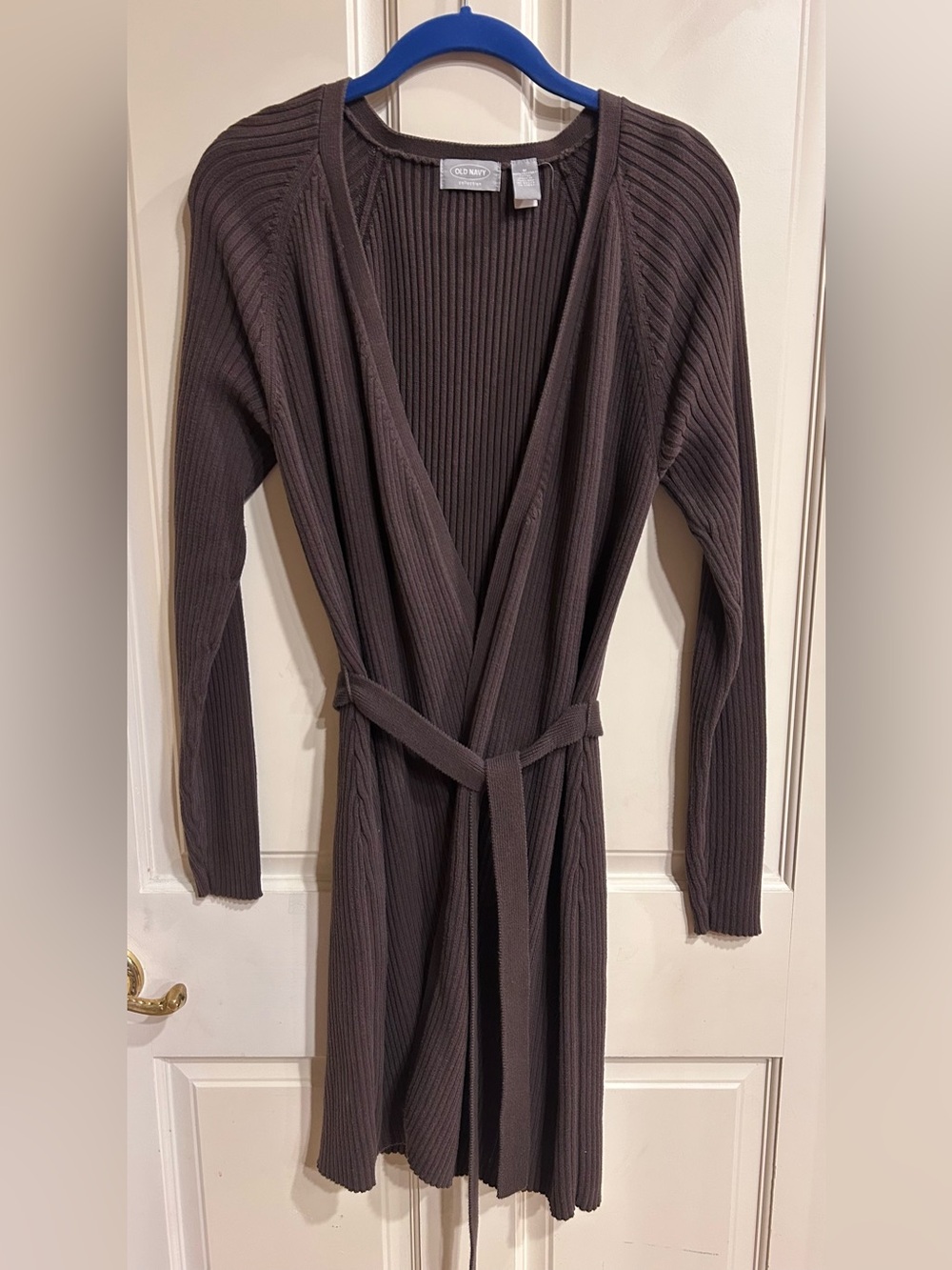Old Navy Ribbed Belted Long Cardigan Dark Brown Size M